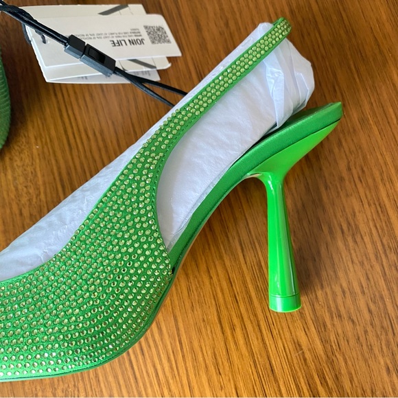 Zara sparkly rhinestone slingback heels bright green crystals - Picture 4 of 6